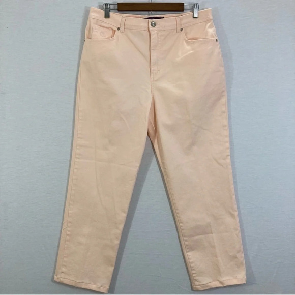 Gloria Vanderbilt Light Pink Floral Embroidered Pocket Jeans Size 14 - Picture 1 of 12